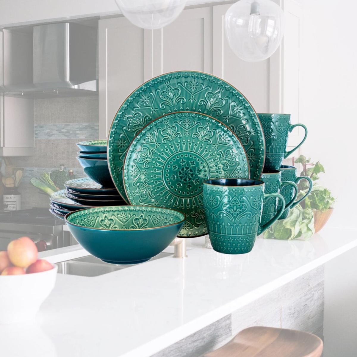 Picture of Elama EL-SEAFOAMMOZAIC Sea Foam Mozaic Luxurious Stoneware Dinnerware with Complete Setting for 4 - 16 Piece