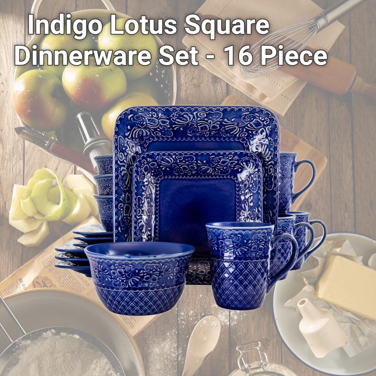 Picture of Elama EL-INDIGOLOTUS Indigo Lotus Square Dinnerware Set - 16 Piece