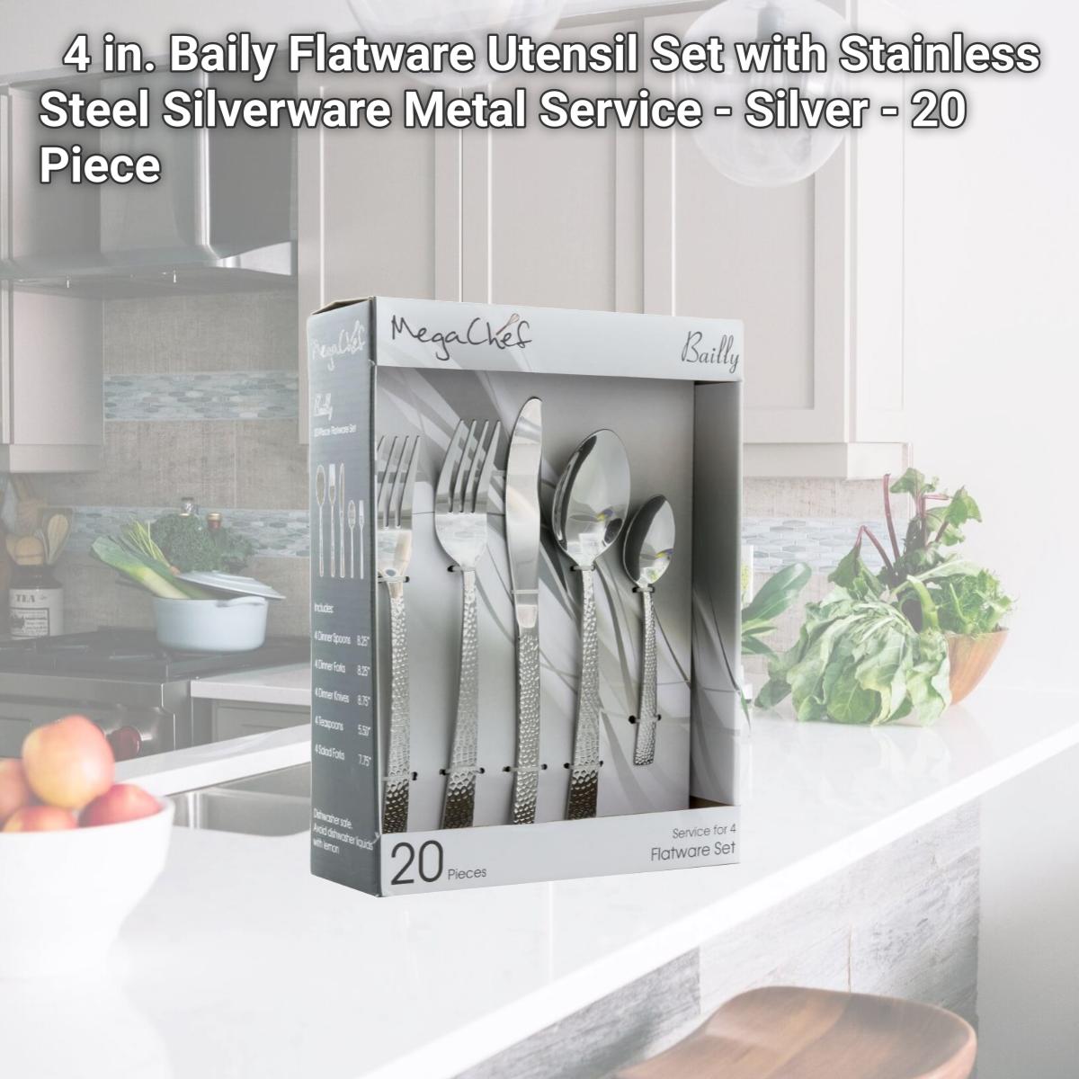 Picture of Megachef MCFW-BAILY-SILVER 4 in. Baily Flatware Utensil Set with Stainless Steel Silverware Metal Service - Silver - 20 Piece