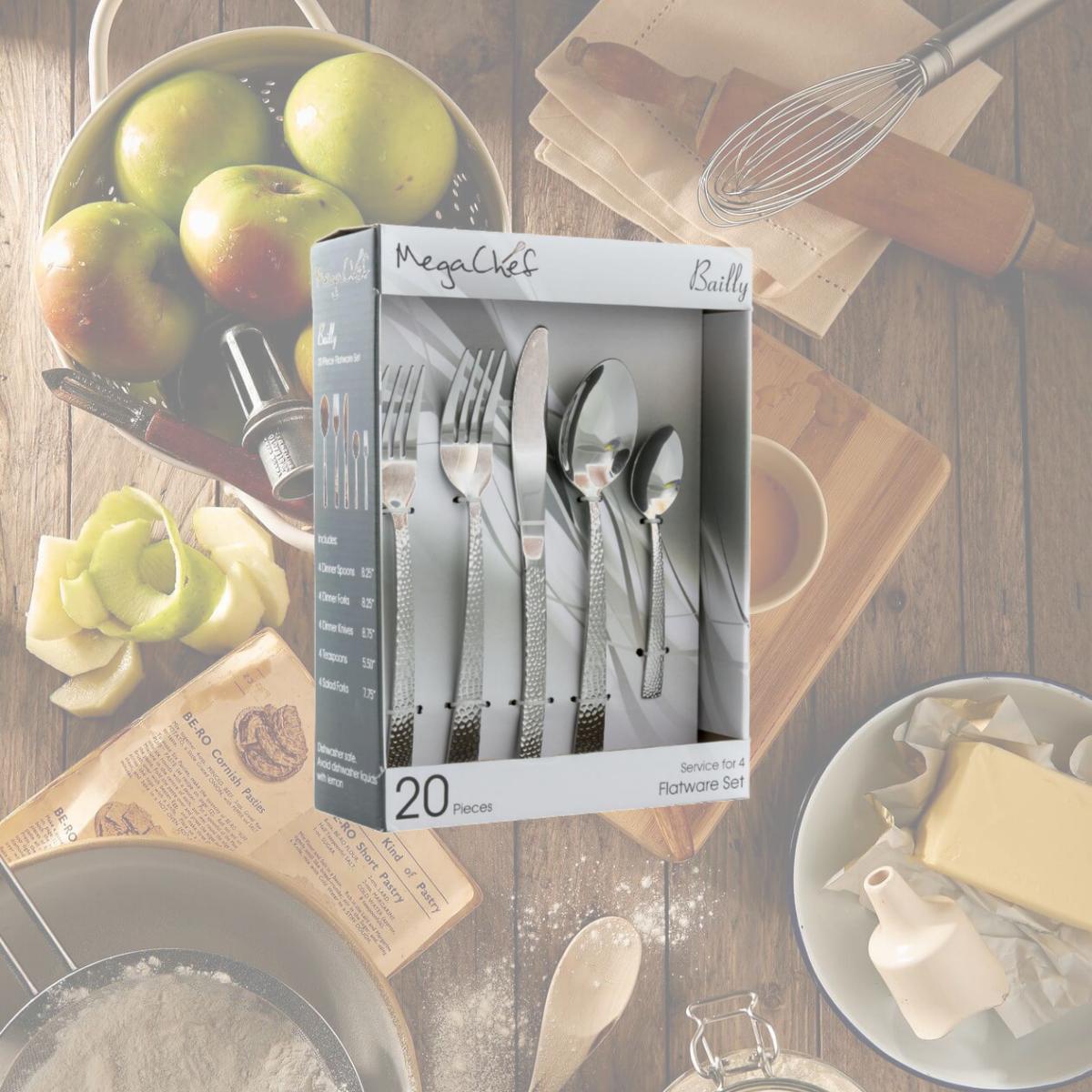 Picture of Megachef MCFW-BAILY-SILVER 4 in. Baily Flatware Utensil Set with Stainless Steel Silverware Metal Service - Silver - 20 Piece