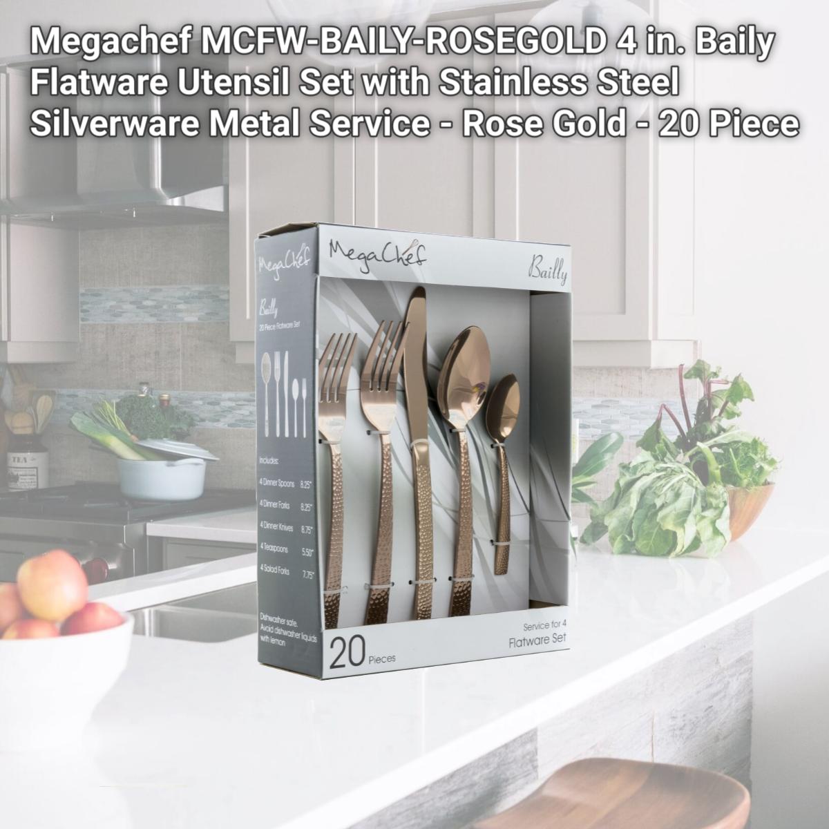 Picture of Megachef MCFW-BAILY-ROSEGOLD 4 in. Baily Flatware Utensil Set with Stainless Steel Silverware Metal Service - Rose Gold - 20 Piece