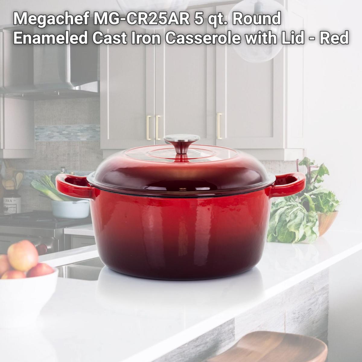 Picture of Megachef MG-CR25AR 5 qt. Round Enameled Cast Iron Casserole with Lid - Red