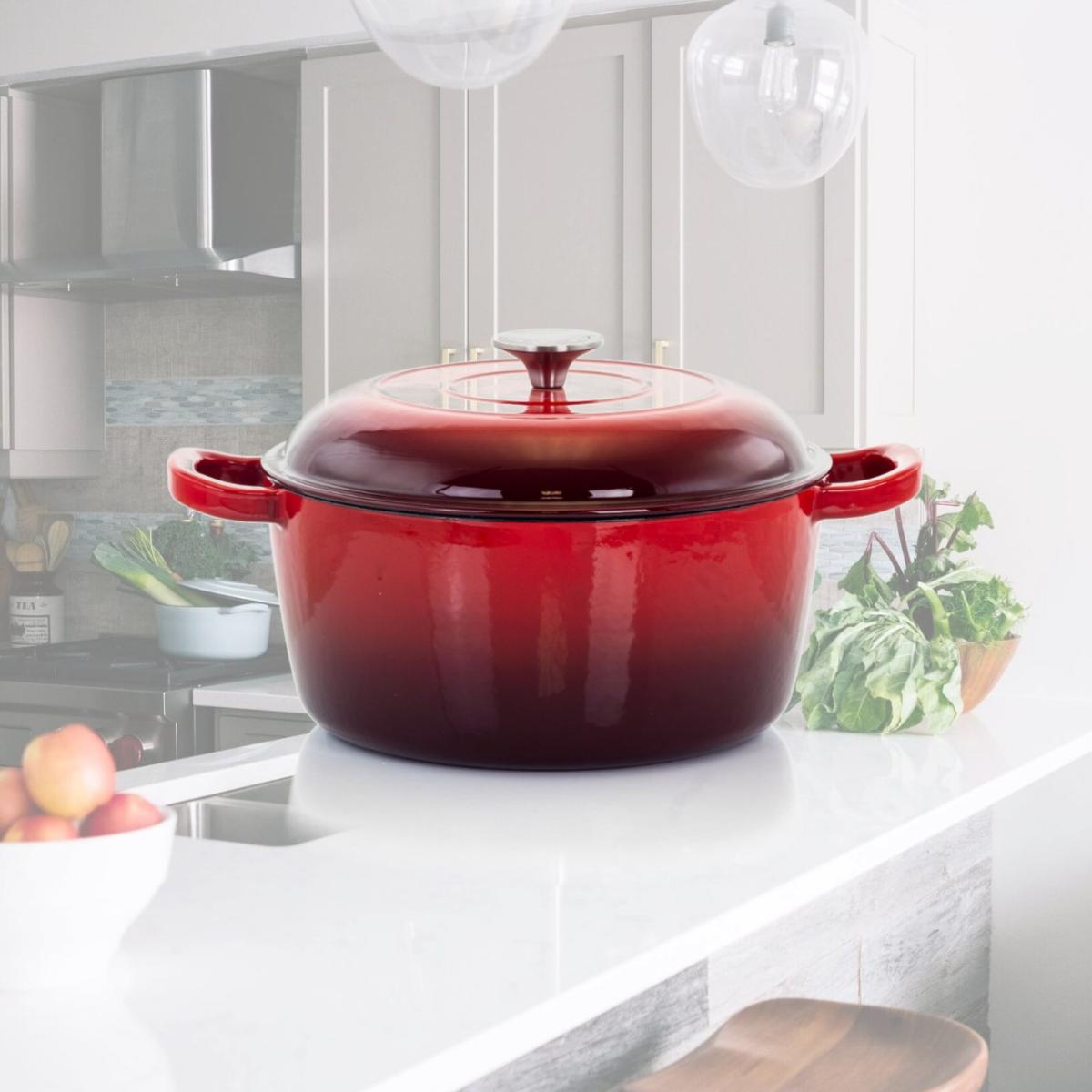 Picture of Megachef MG-CR25AR 5 qt. Round Enameled Cast Iron Casserole with Lid - Red