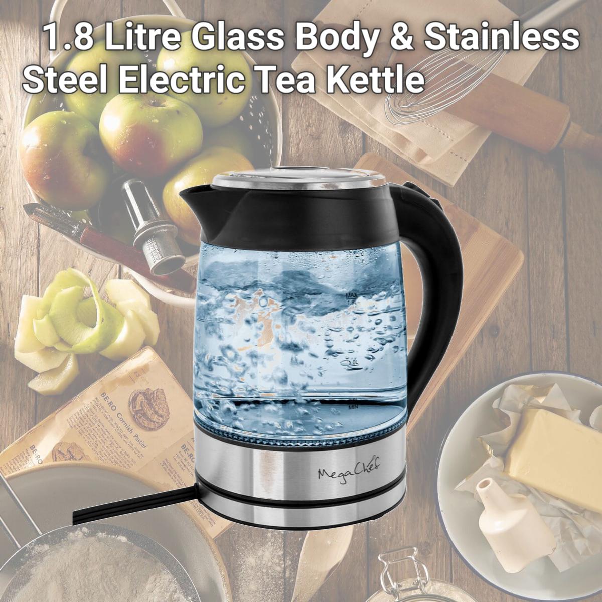 Picture of Megachef MGKTL-1752 1.8 Litre Glass Body & Stainless Steel Electric Tea Kettle