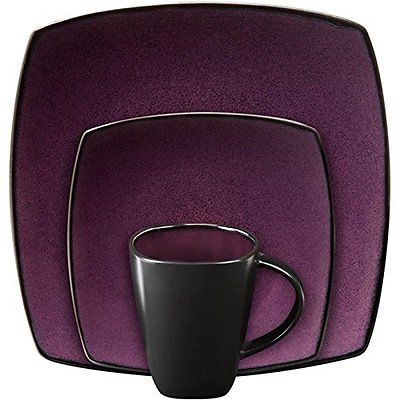 Soho Lounge Square Dinnerware Set, Purple & 16 Piece
