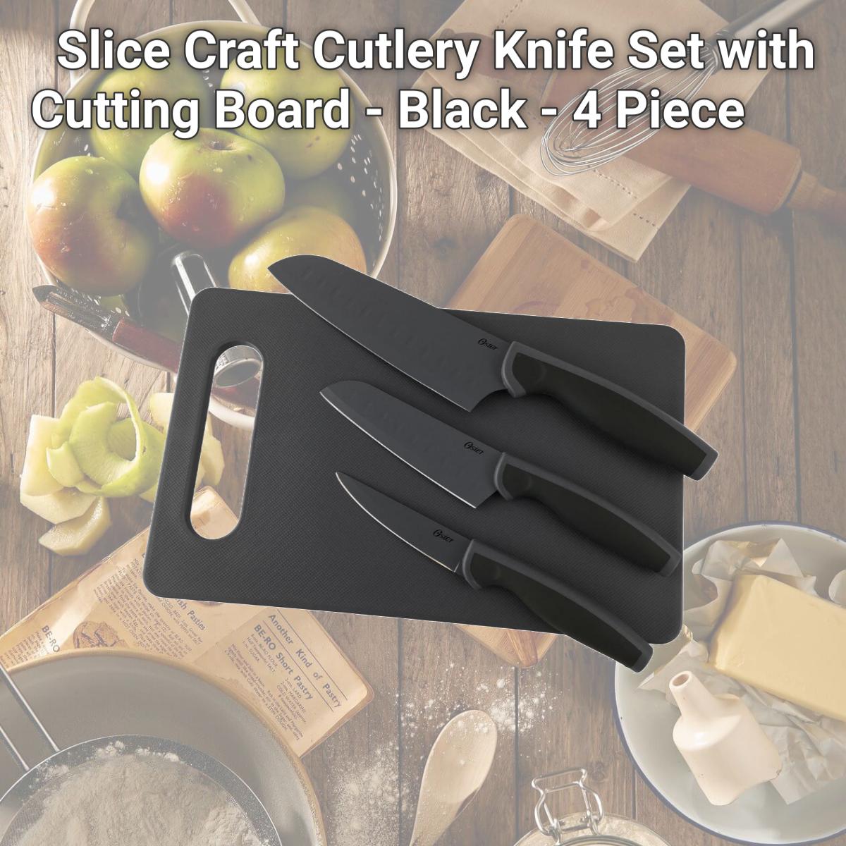 Picture of Oster 92287.04 Slice Craft Cutlery Knife Set with Cutting Board - Black - 4 Piece