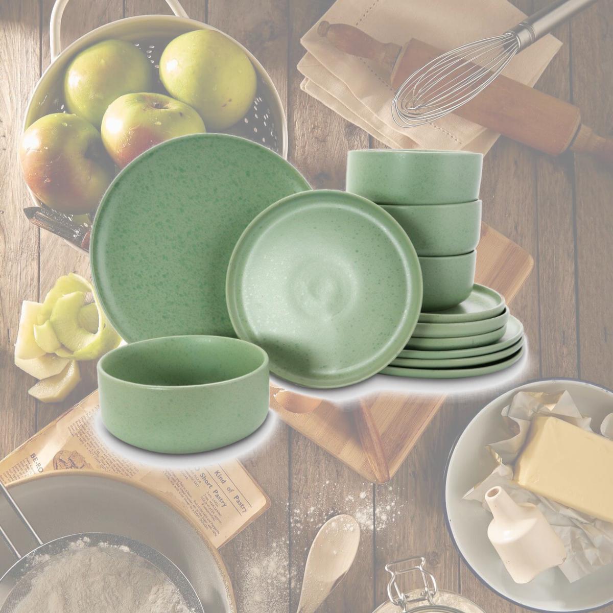 Picture of Gibson 120945.12 Stone Lava Dinnerware Set in Matte Mint&#44; Service for 4 - 12 Piece