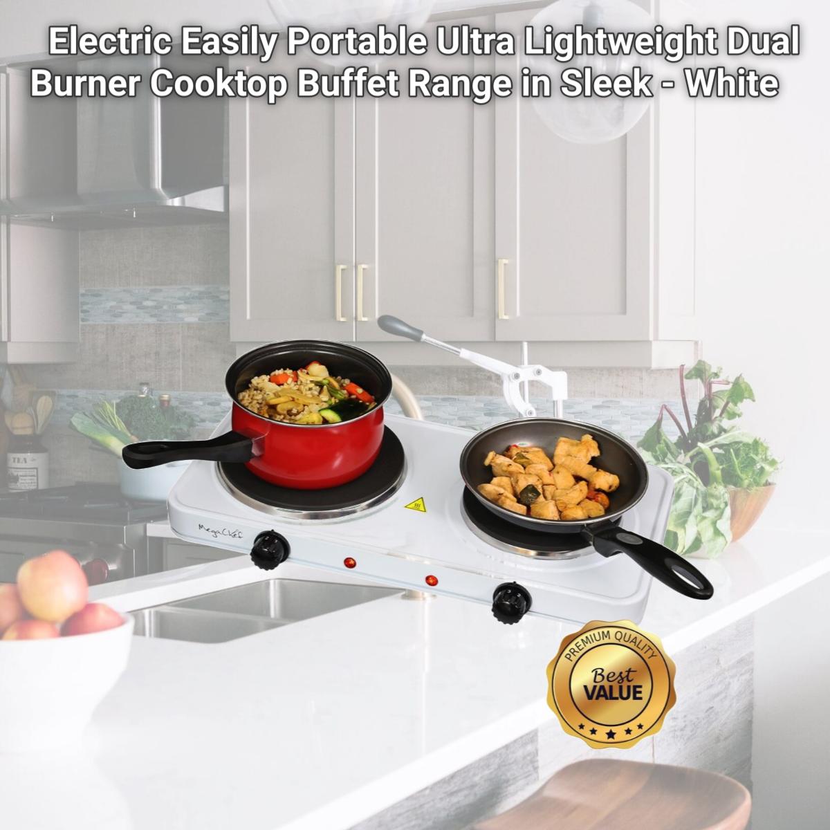 Picture of Megachef MC-2012B Electric Easily Portable Ultra Lightweight Dual Burner Cooktop Buffet Range in Sleek - White
