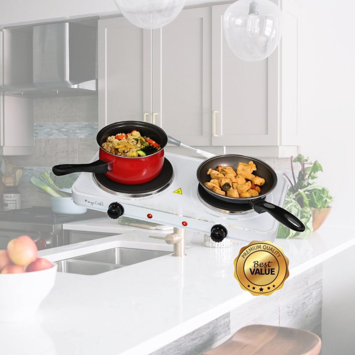 Picture of Megachef MC-2012B Electric Easily Portable Ultra Lightweight Dual Burner Cooktop Buffet Range in Sleek - White