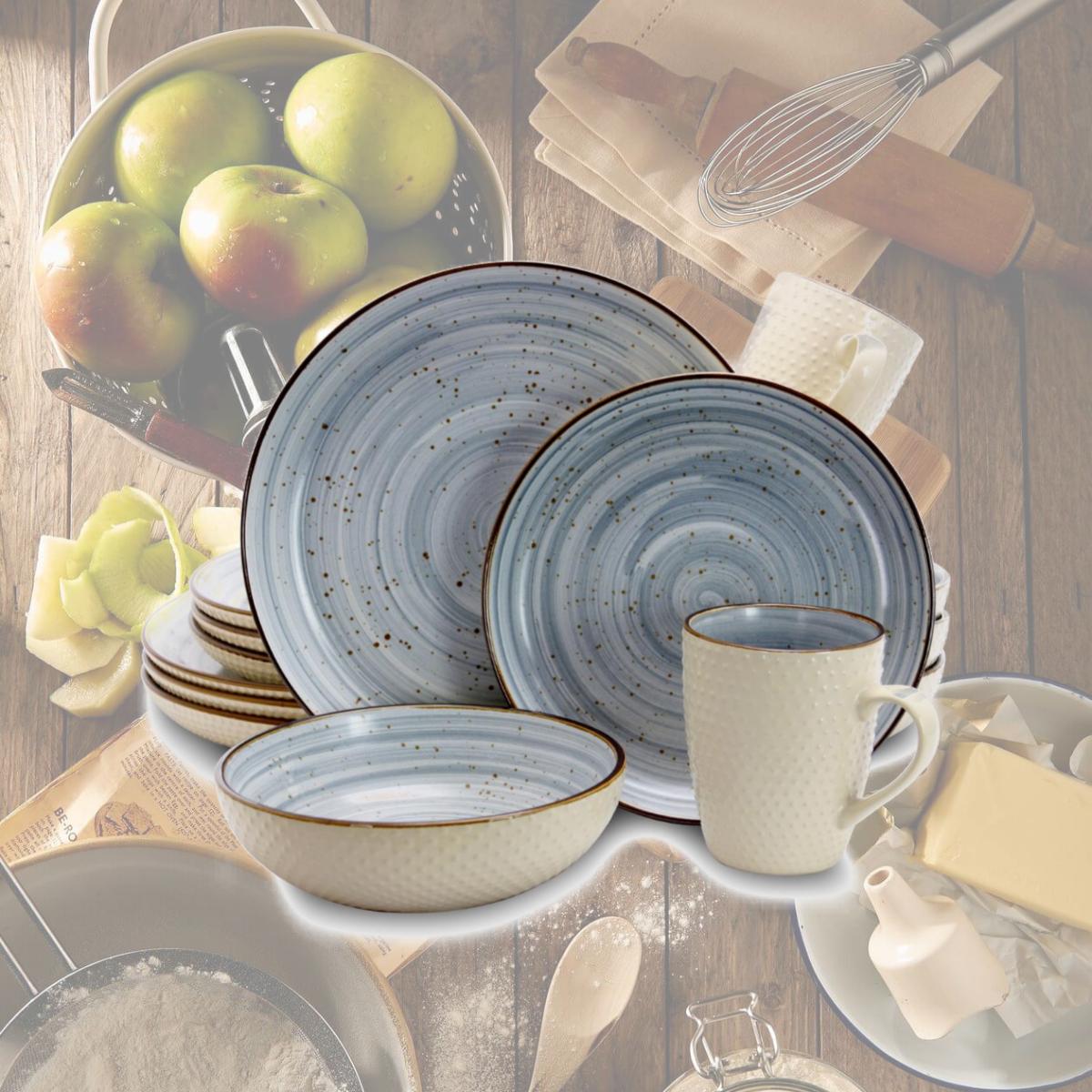 Picture of Elama EL-MELLOWBLUE Mellow Dinnerware Set in Powder - Blue - 16 Piece