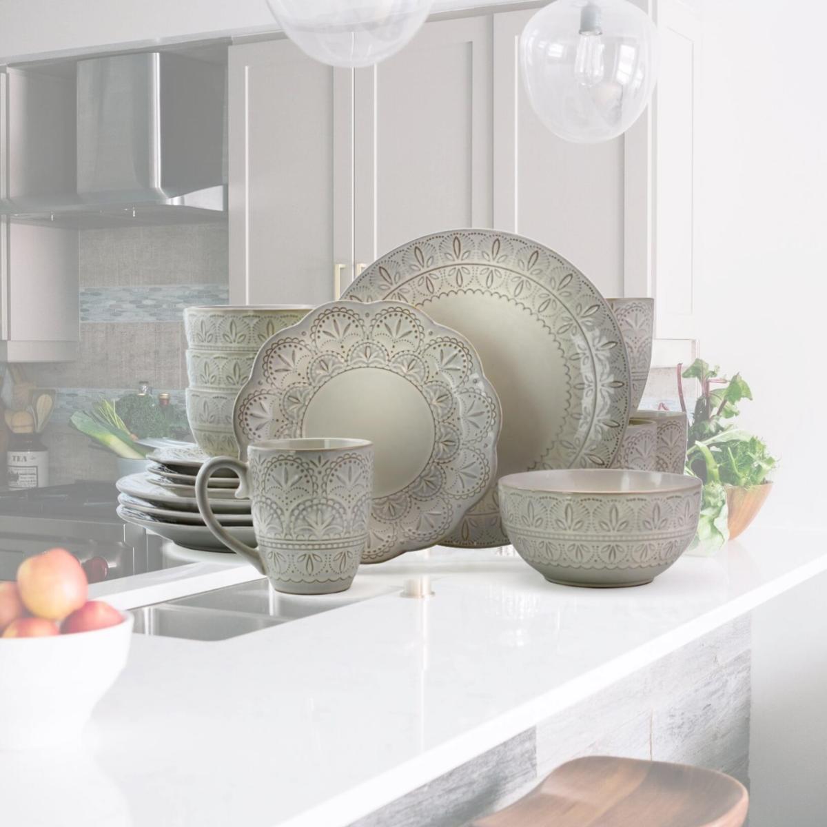 Picture of Elama EL-WHITELACE16 Lace Luxurious Stoneware Dinnerware with Complete Setting for 4 - White - 16 Piece