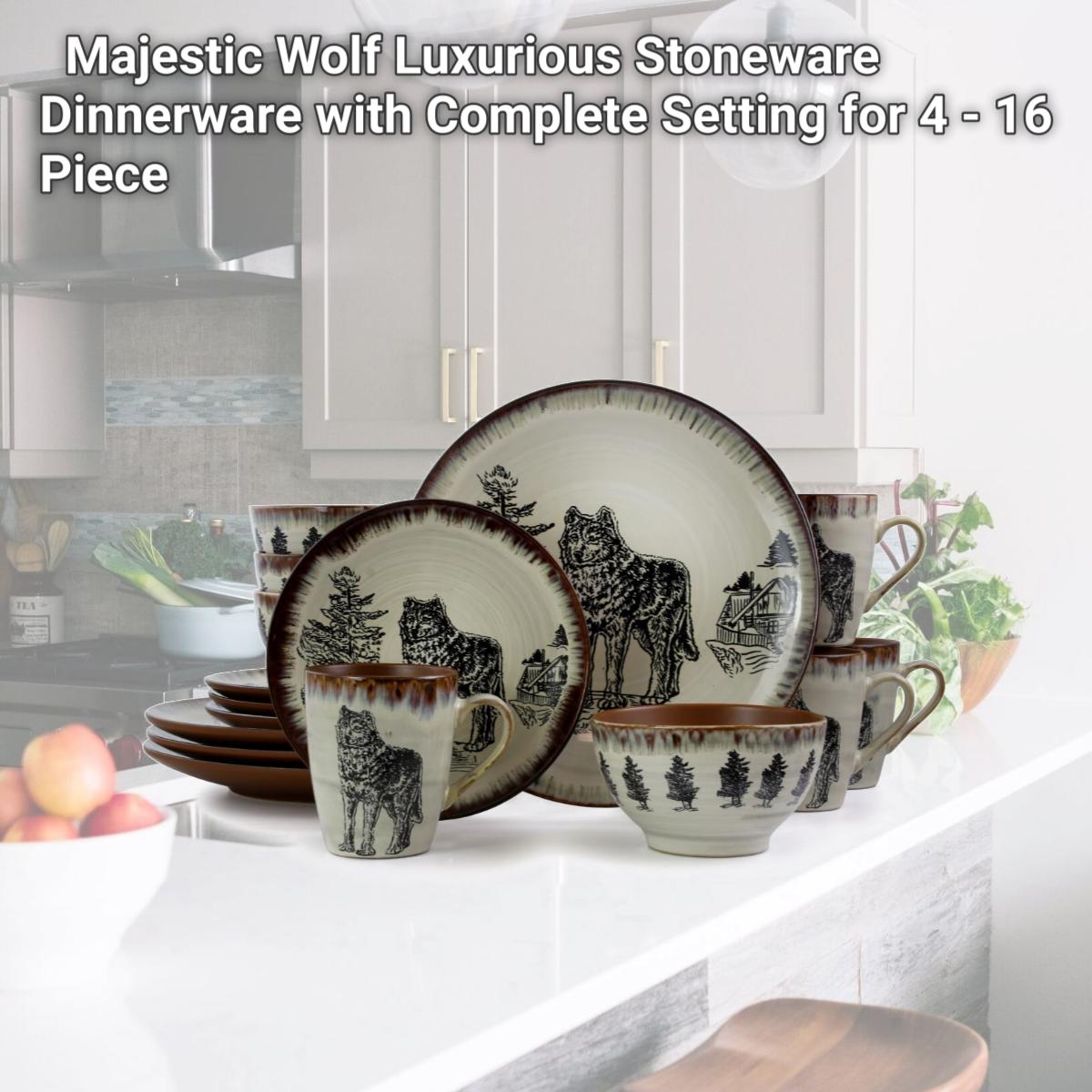 Picture of Elama EL-MAJESTICWOLF16 Majestic Wolf Luxurious Stoneware Dinnerware with Complete Setting for 4 - 16 Piece