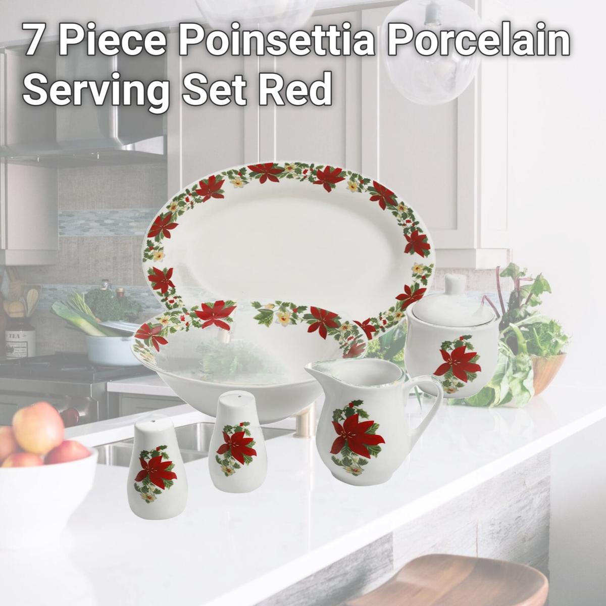 Picture of Gibson 99825.07R 7 Piece Poinsettia Porcelain Serving Set, Red