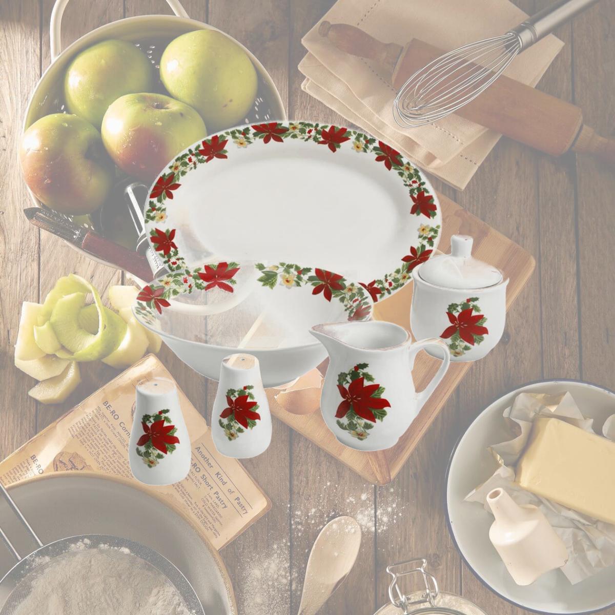 Picture of Gibson 99825.07R 7 Piece Poinsettia Porcelain Serving Set, Red