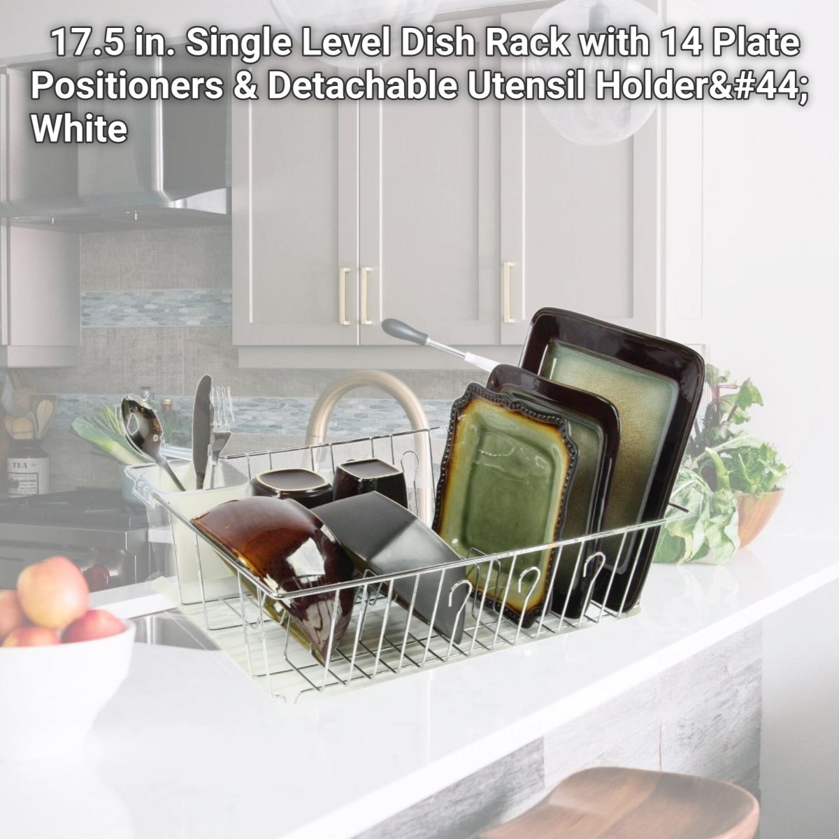 Picture of Megachef DR-102 17.5 in. Single Level Dish Rack with 14 Plate Positioners & Detachable Utensil Holder, White