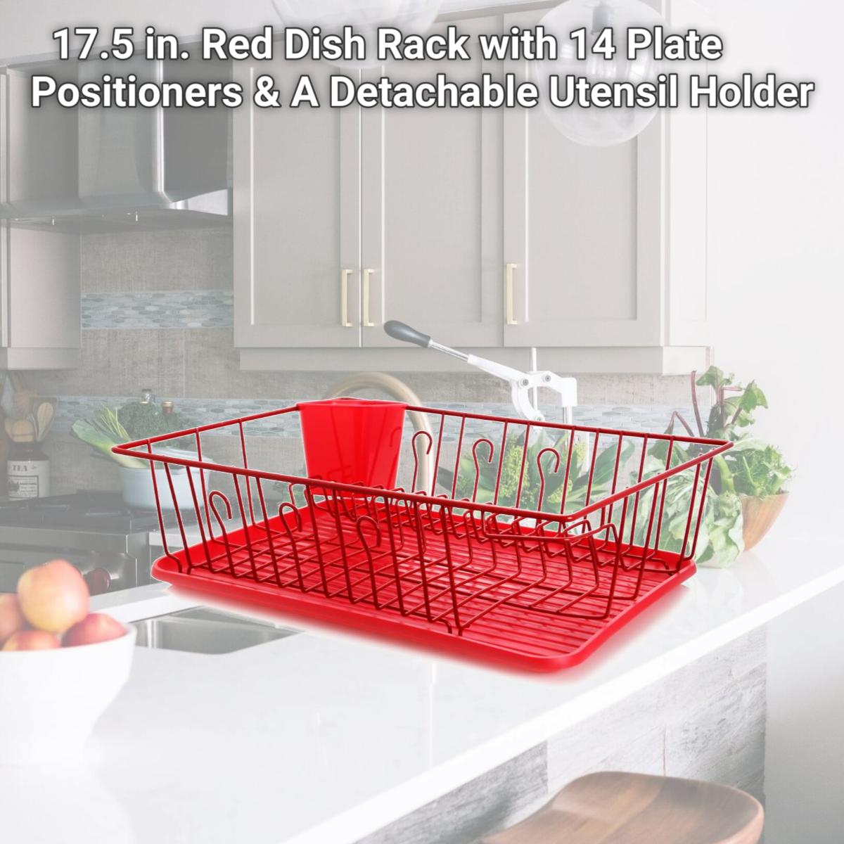 Picture of Mega Chef DR-103 17.5 in. Red Dish Rack with 14 Plate Positioners & A Detachable Utensil Holder