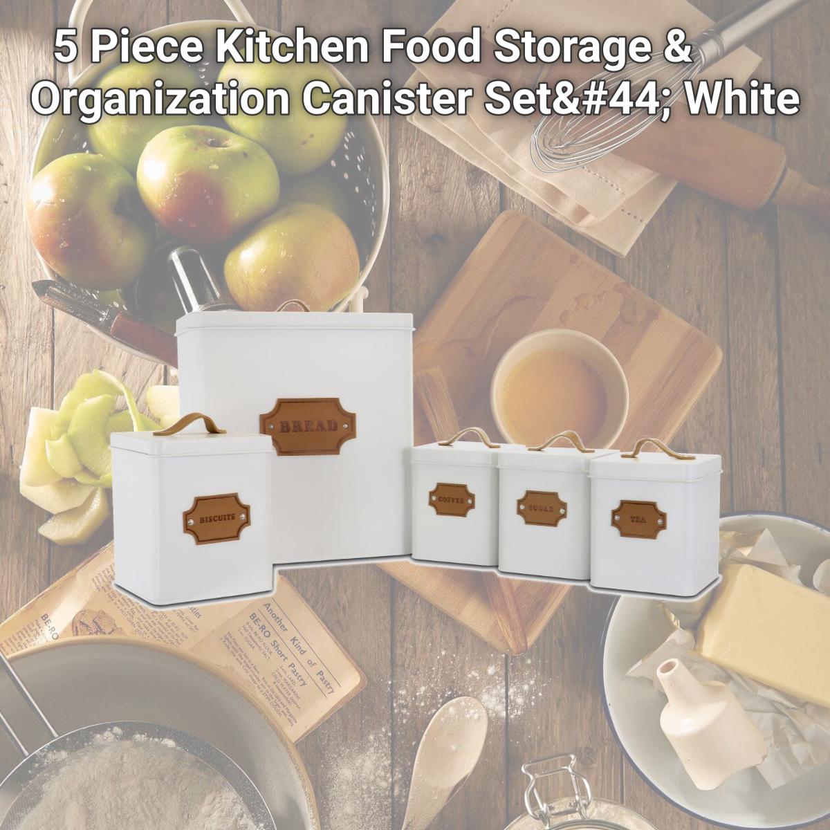 Picture of Megachef MG-415 5 Piece Kitchen Food Storage & Organization Canister Set, White