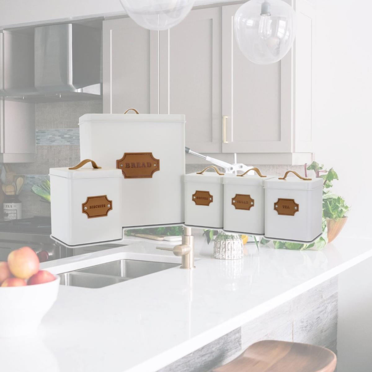 Picture of Megachef MG-415 5 Piece Kitchen Food Storage & Organization Canister Set, White