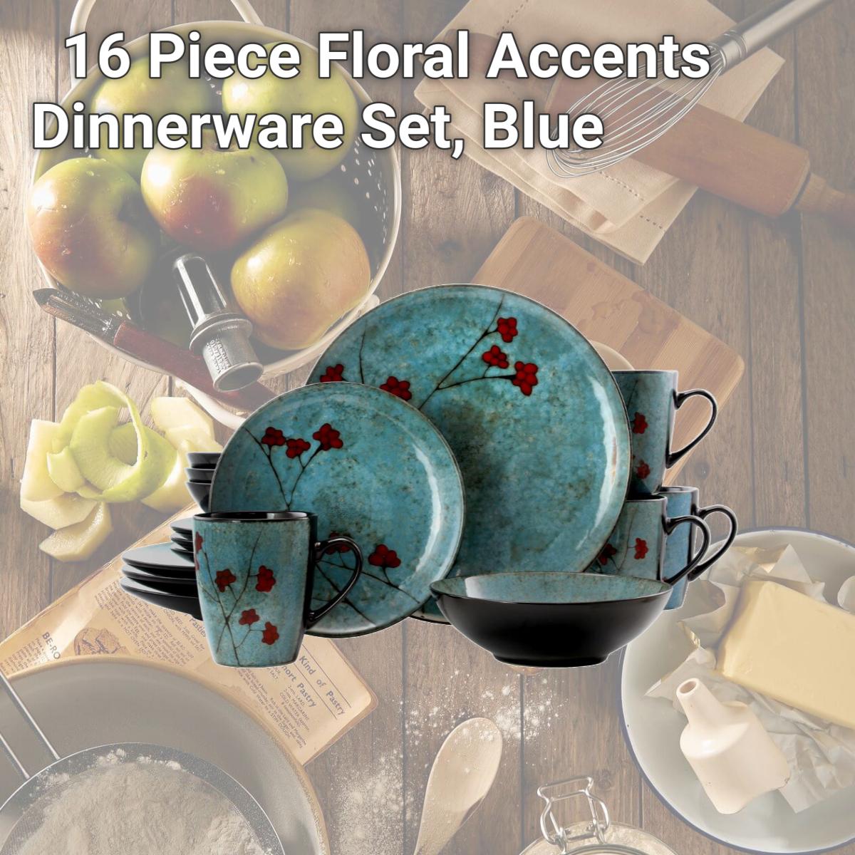 Picture of Elama EL-FLORALACCENTS16 16 Piece Floral Accents Dinnerware Set, Blue