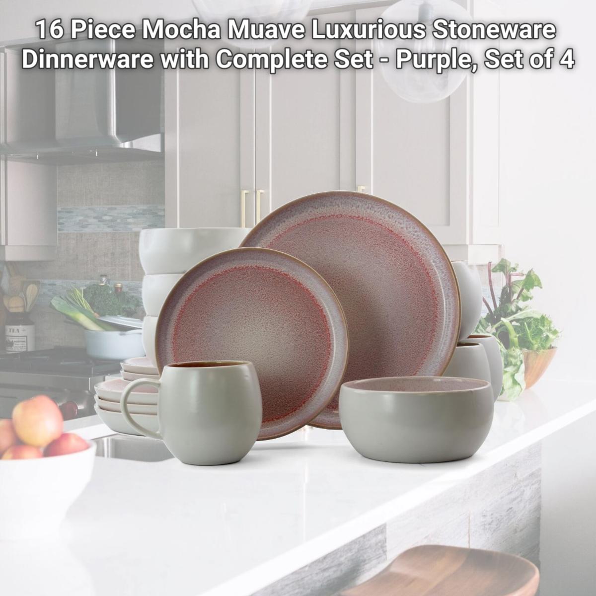 Picture of Elama EL-MOCHAMUAVE16 16 Piece Mocha Muave Luxurious Stoneware Dinnerware with Complete Set - Purple, Set of 4