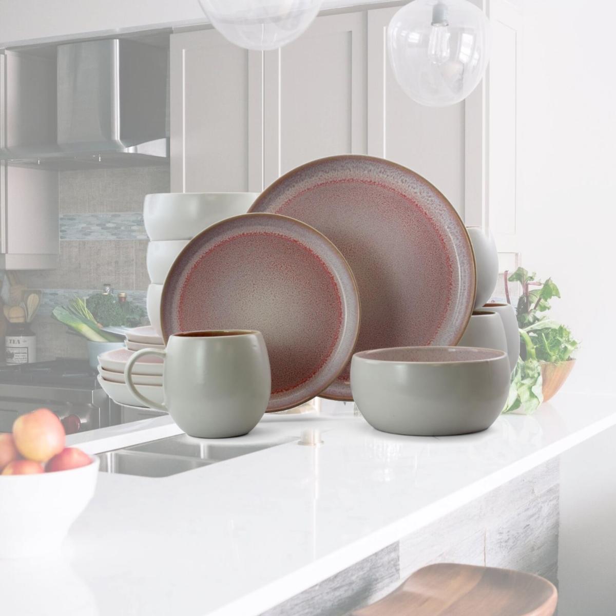 Picture of Elama EL-MOCHAMUAVE16 16 Piece Mocha Muave Luxurious Stoneware Dinnerware with Complete Set - Purple, Set of 4