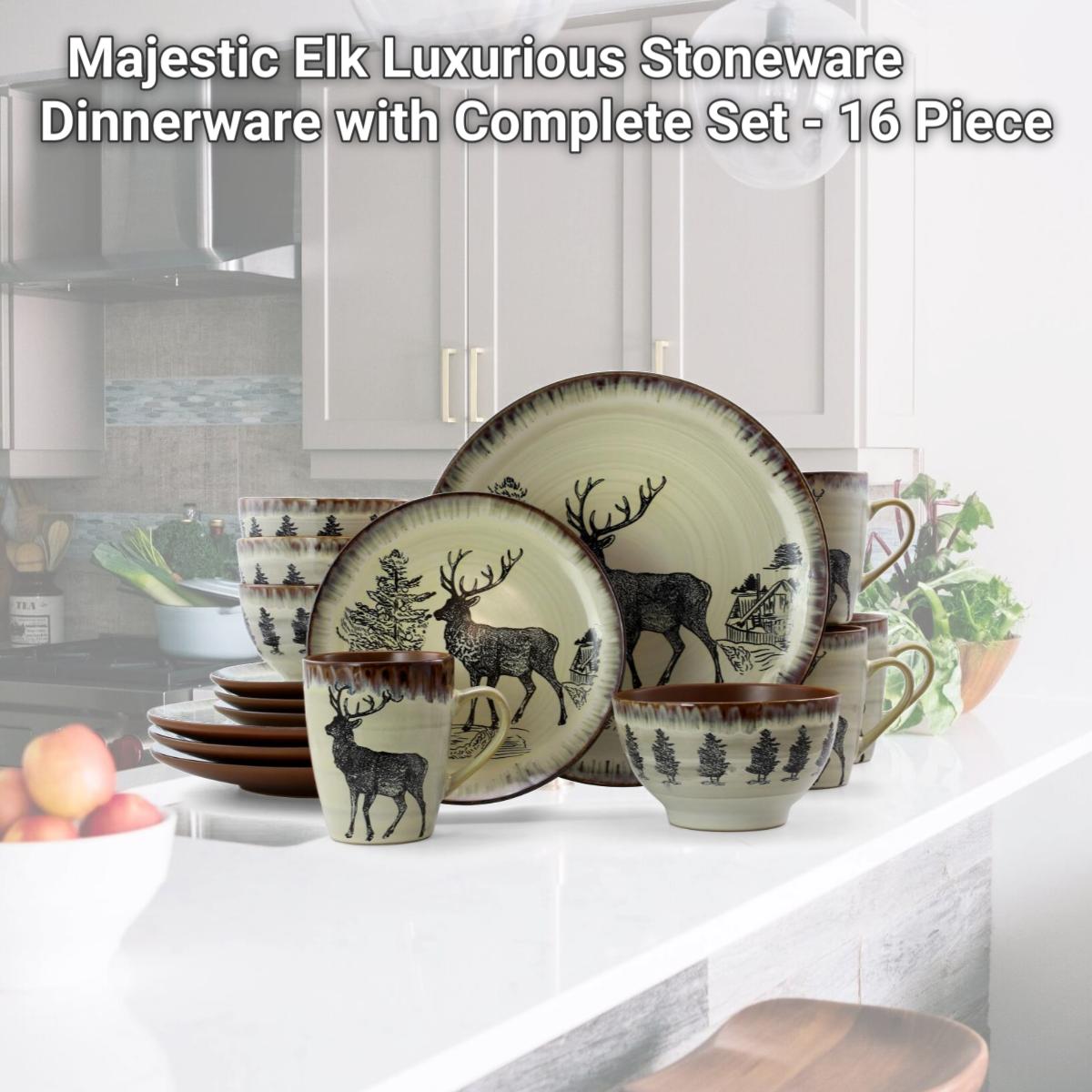 Picture of Elama EL-MAJESTICELK16 Majestic Elk Luxurious Stoneware Dinnerware with Complete Set - 16 Piece