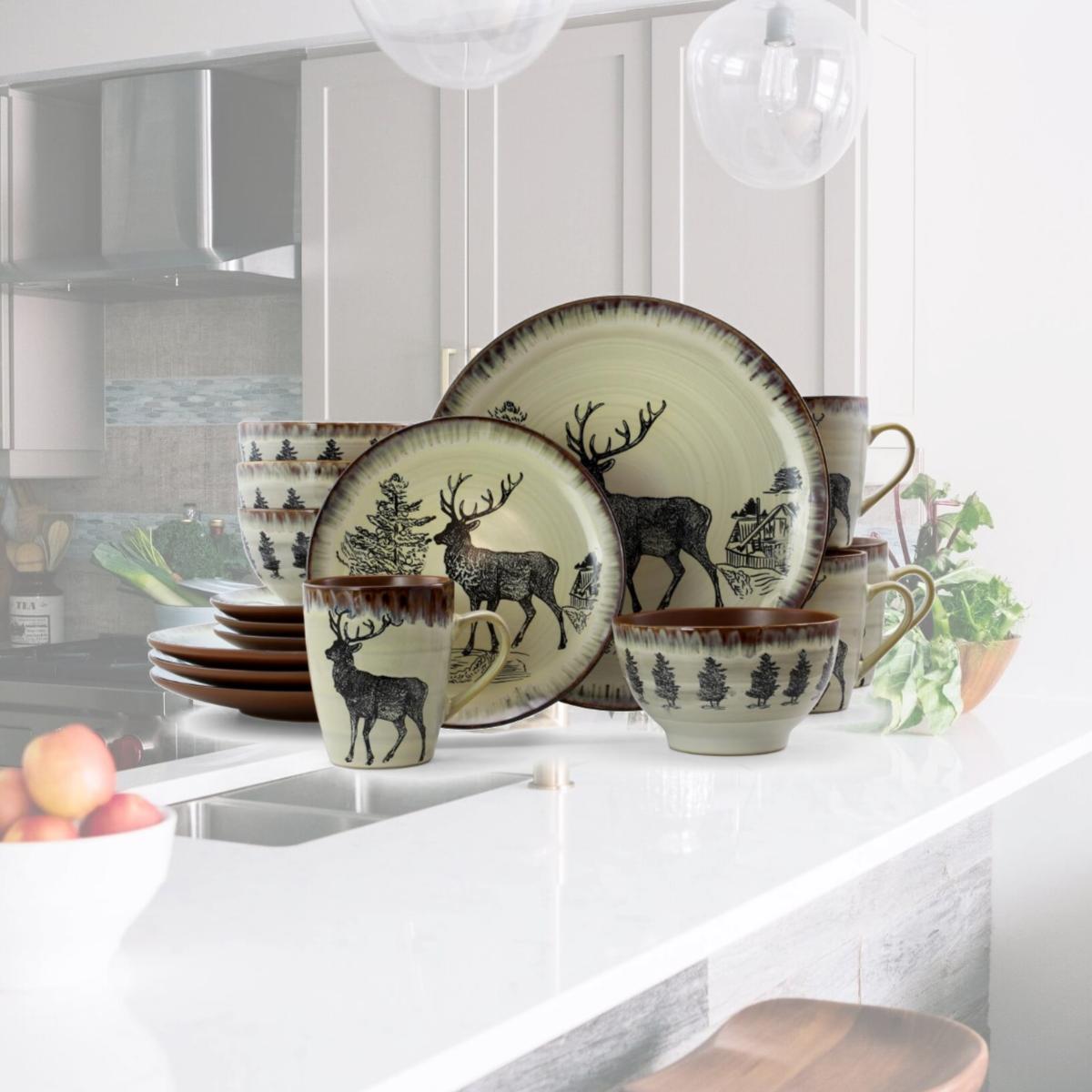 Picture of Elama EL-MAJESTICELK16 Majestic Elk Luxurious Stoneware Dinnerware with Complete Set - 16 Piece