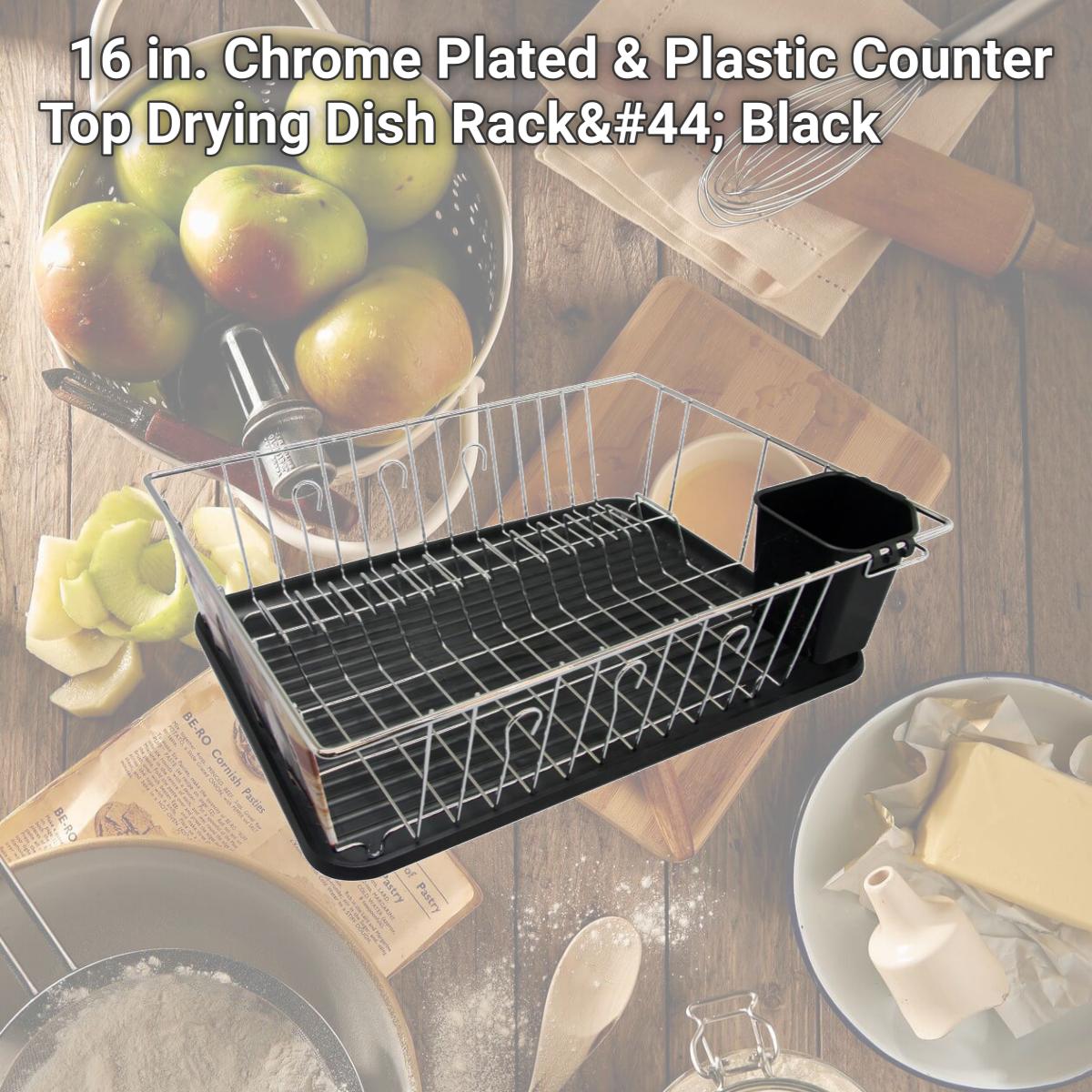 Picture of Megachef DR-180 16 in. Chrome Plated & Plastic Counter Top Drying Dish Rack, Black