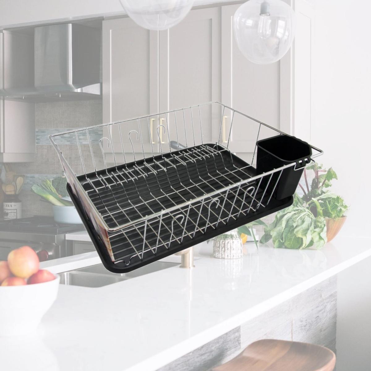 Picture of Megachef DR-180 16 in. Chrome Plated & Plastic Counter Top Drying Dish Rack, Black
