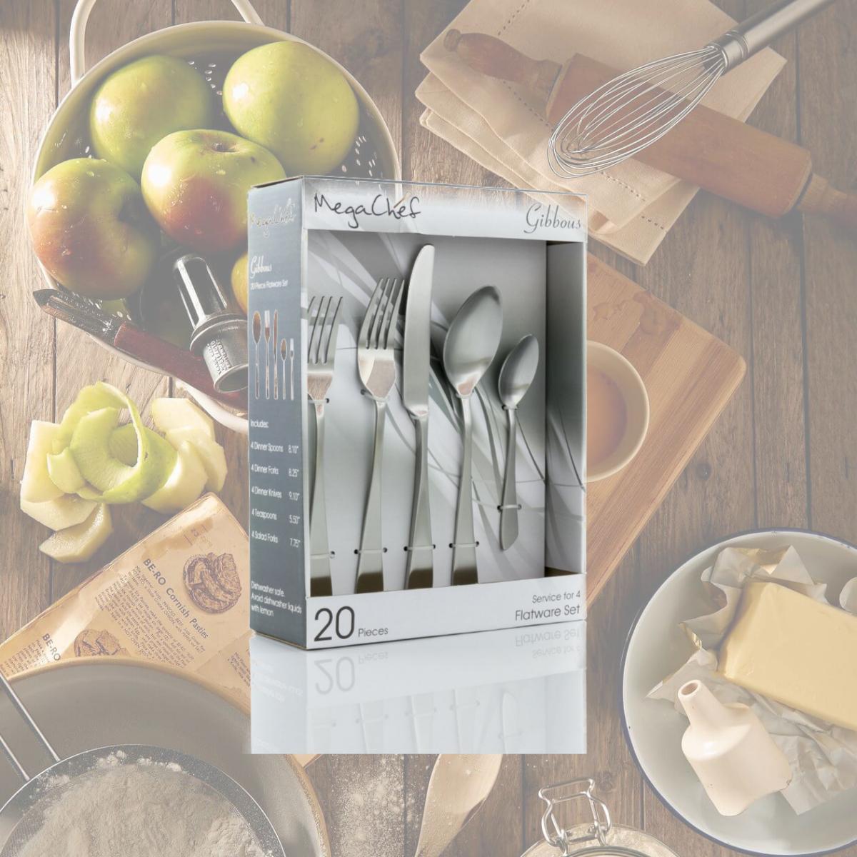 Picture of Megachef MCFW-GIBBOUS- MATTESILVER 4 in. Gibbous Flatware Utensil Set, Matte Silver - 20 Piece