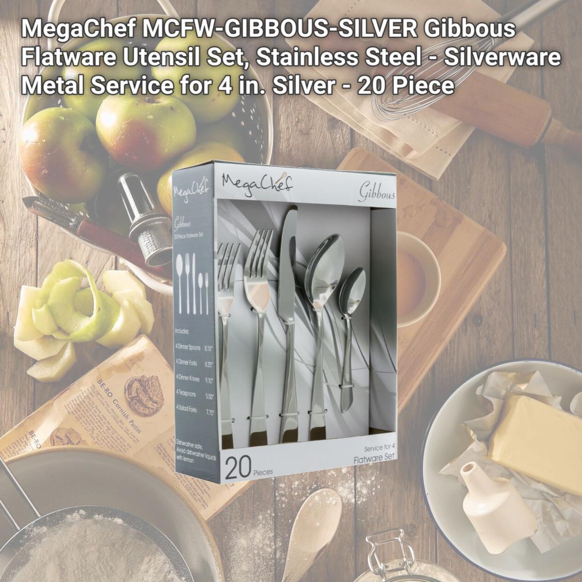 Picture of MegaChef MCFW-GIBBOUS-SILVER Gibbous Flatware Utensil Set, Stainless Steel - Silverware Metal Service for 4 in. Silver - 20 Piece