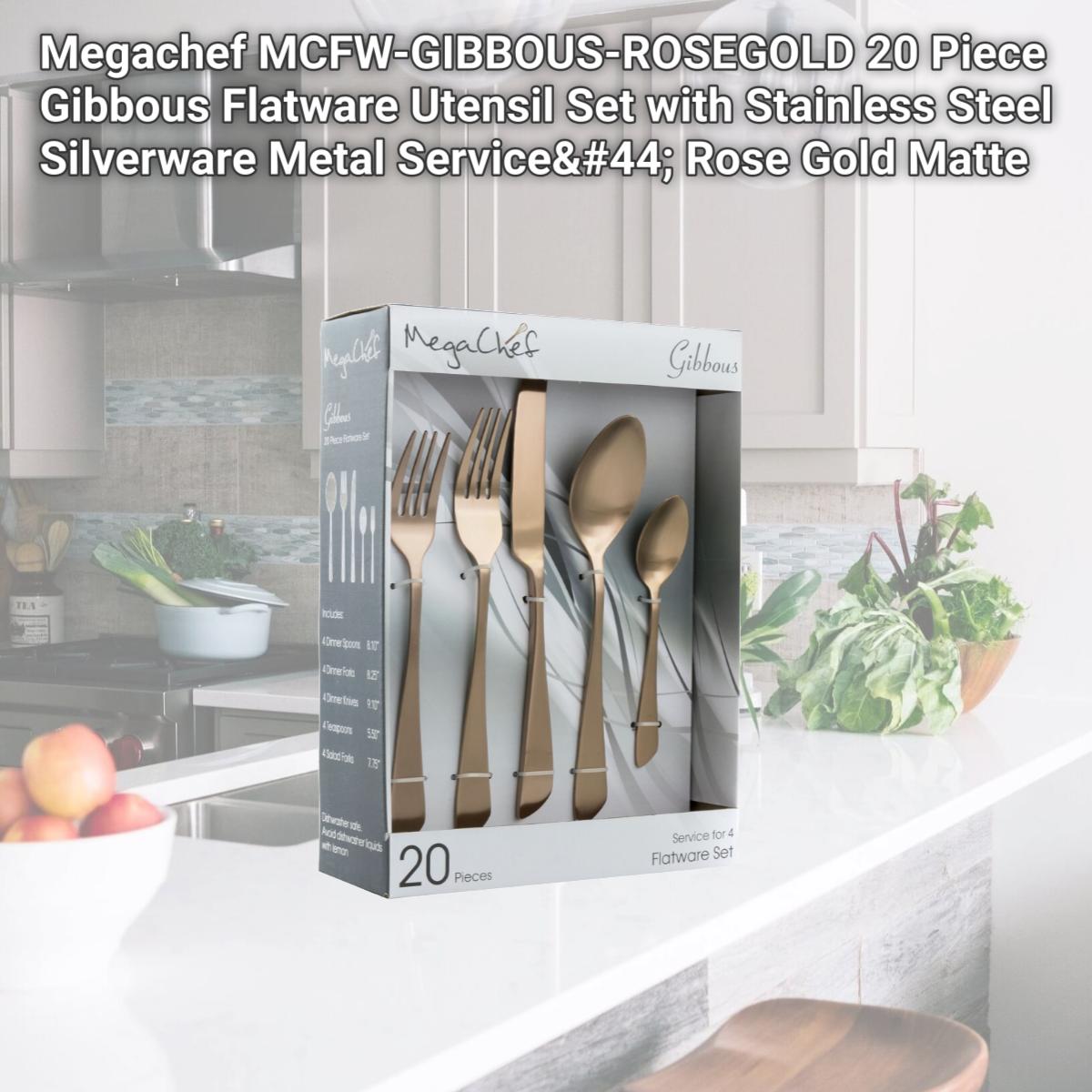 Picture of Megachef MCFW-GIBBOUS-ROSEGOLD 20 Piece Gibbous Flatware Utensil Set with Stainless Steel Silverware Metal Service, Rose Gold Matte