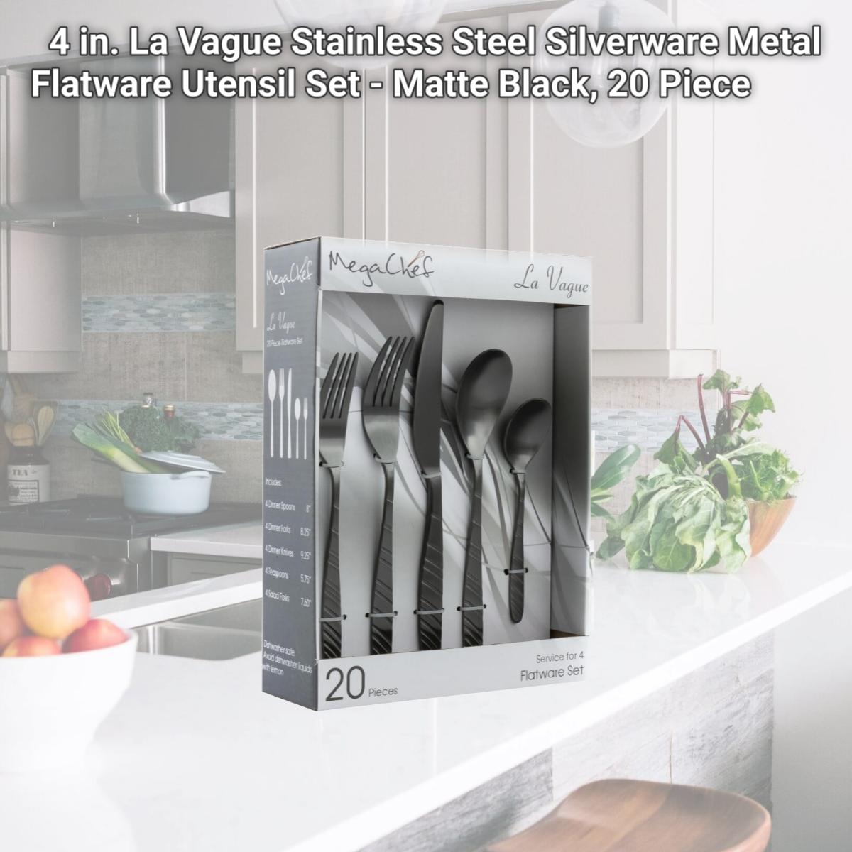 Picture of MegaChef MCFW-LA VAGUE-MATTEBLACK 4 in. La Vague Stainless Steel Silverware Metal Flatware Utensil Set - Matte Black, 20 Piece