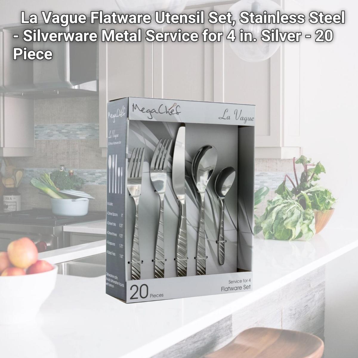 Picture of MegaChef MCFW-LA VAGUE-SILVER La Vague Flatware Utensil Set, Stainless Steel - Silverware Metal Service for 4 in. Silver - 20 Piece