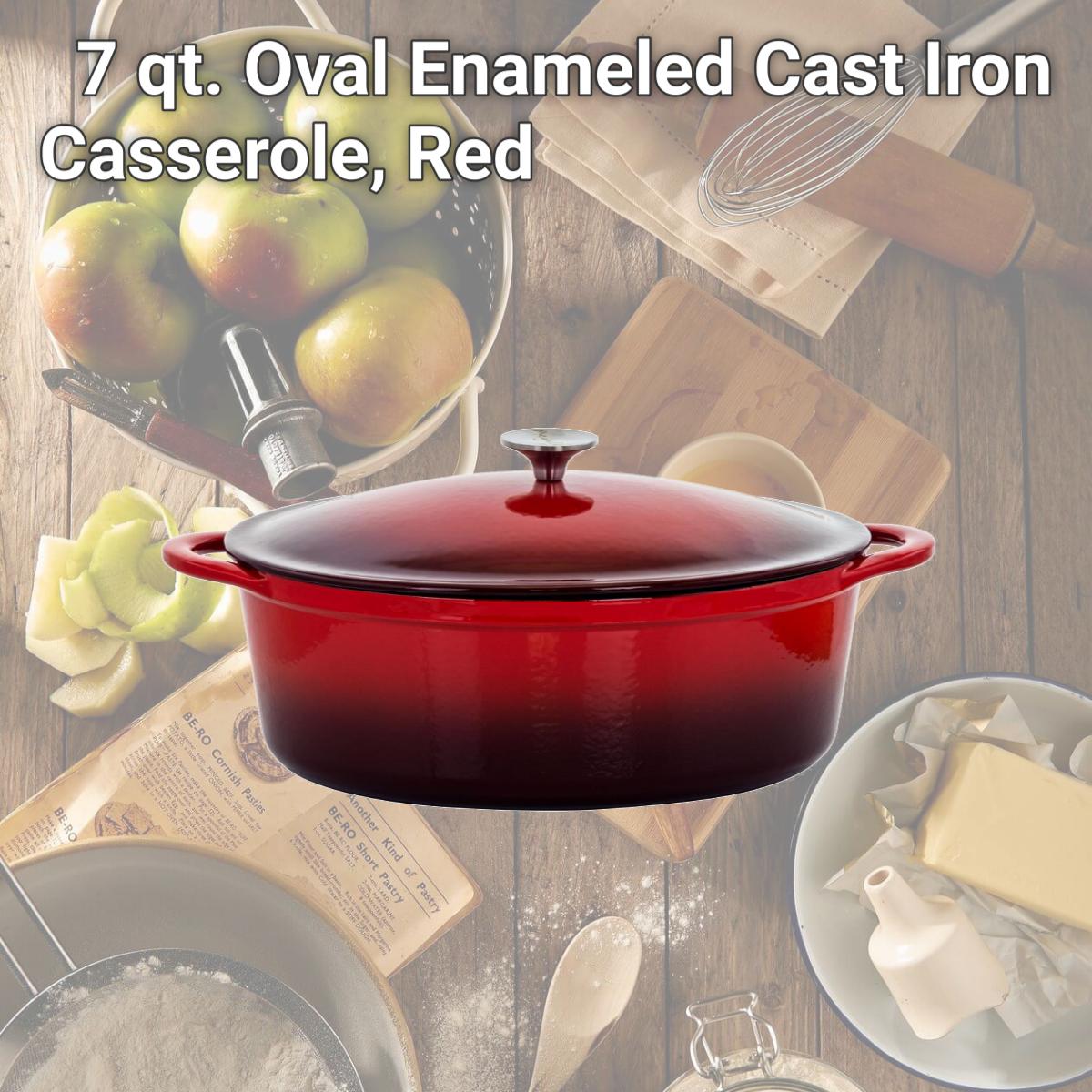 Picture of Megachef MG-CO33AR 7 qt. Oval Enameled Cast Iron Casserole, Red