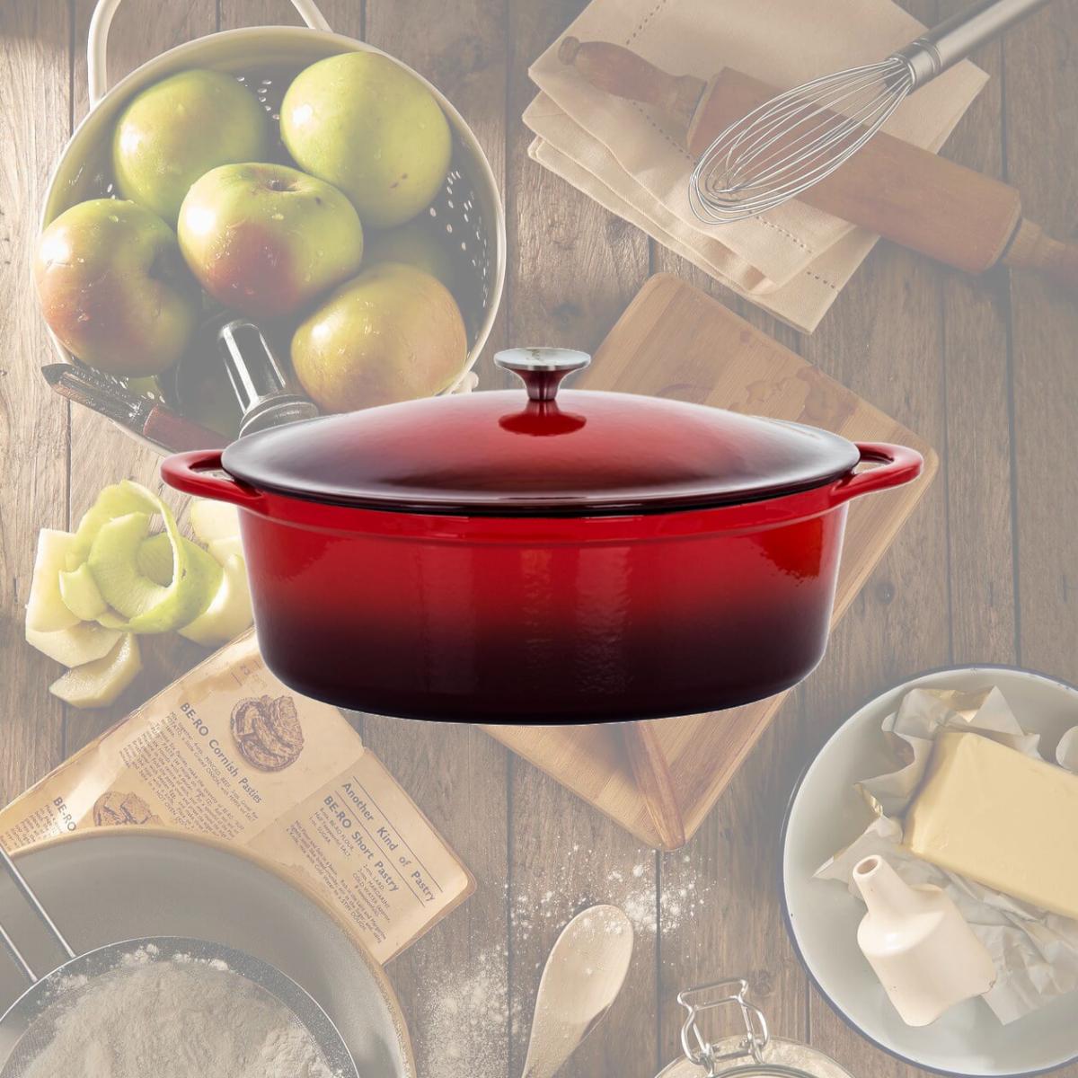 Picture of Megachef MG-CO33AR 7 qt. Oval Enameled Cast Iron Casserole, Red