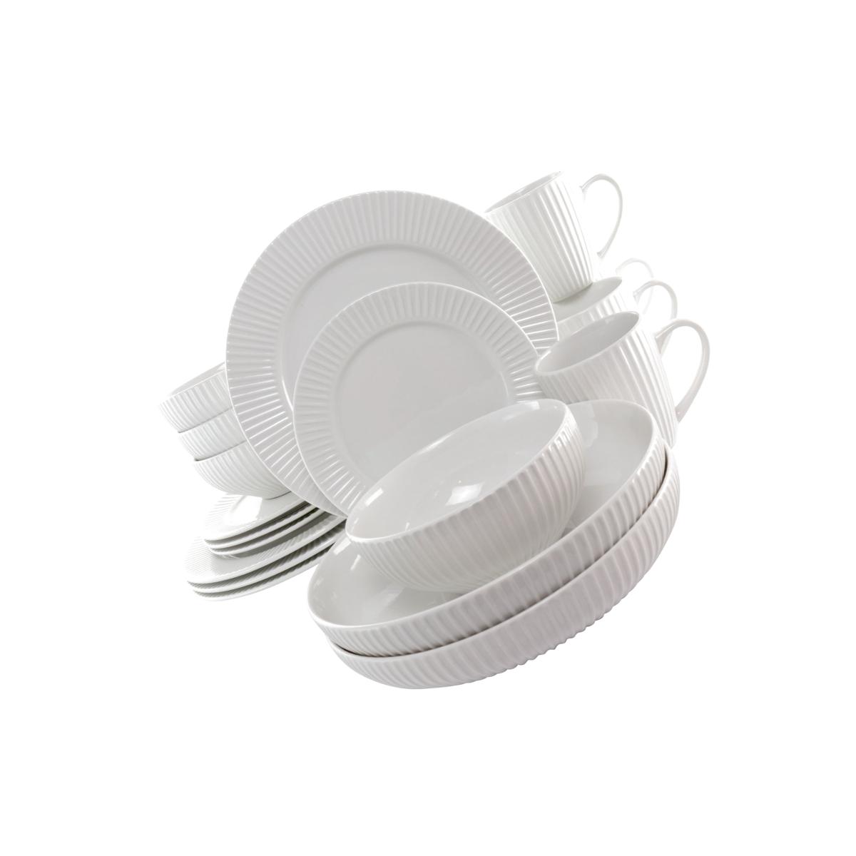 Picture of Elama EL-ELLE 18 Piece Elle Porcelain Dinnerware Set with 2 Large Serving Bowls, White