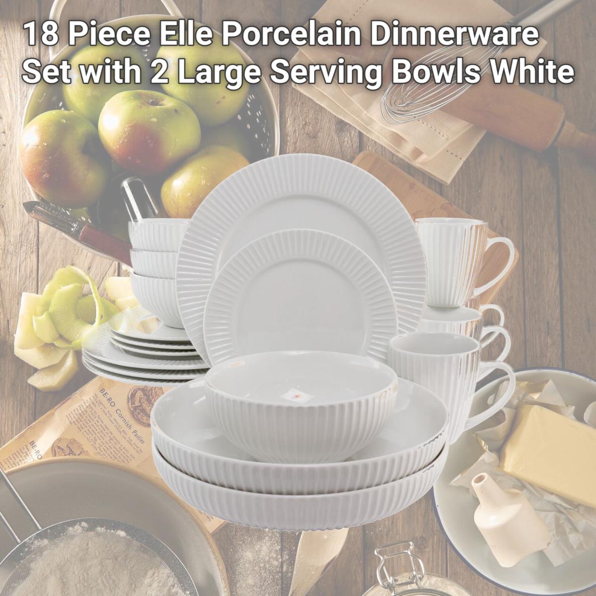 Picture of Elama EL-ELLE 18 Piece Elle Porcelain Dinnerware Set with 2 Large Serving Bowls, White