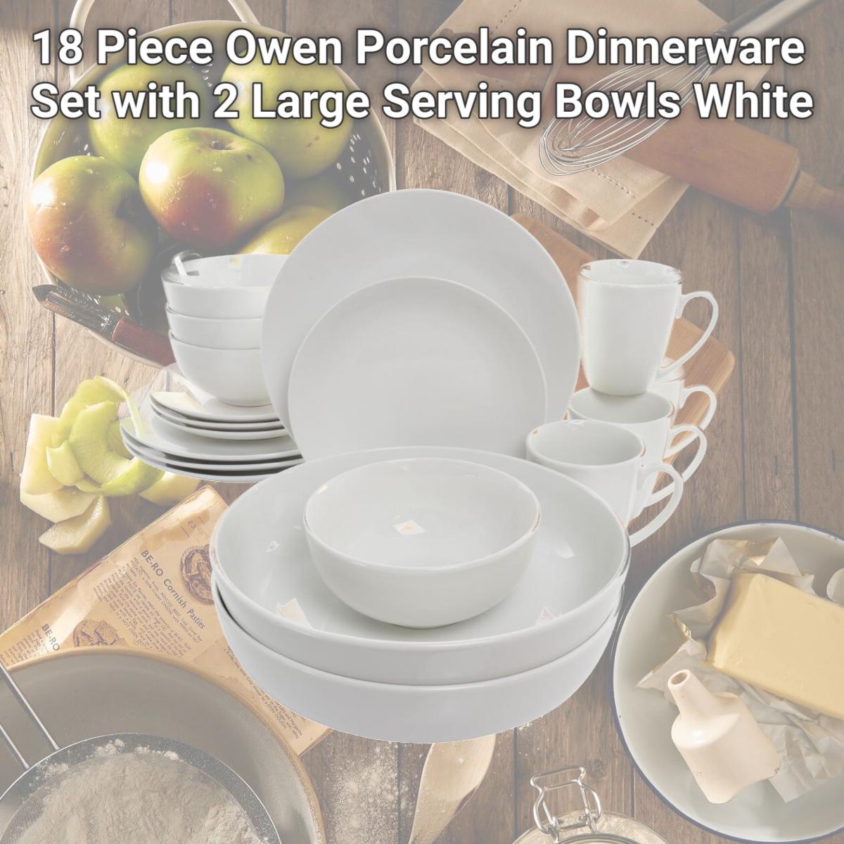 Picture of Elama EL-OWEN 18 Piece Owen Porcelain Dinnerware Set with 2 Large Serving Bowls, White