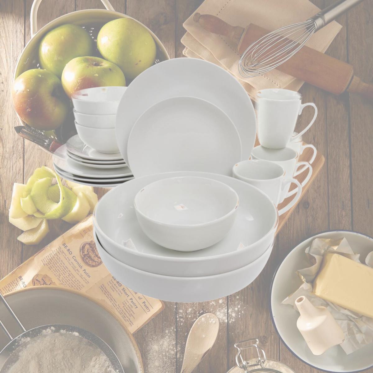 Picture of Elama EL-OWEN 18 Piece Owen Porcelain Dinnerware Set with 2 Large Serving Bowls, White