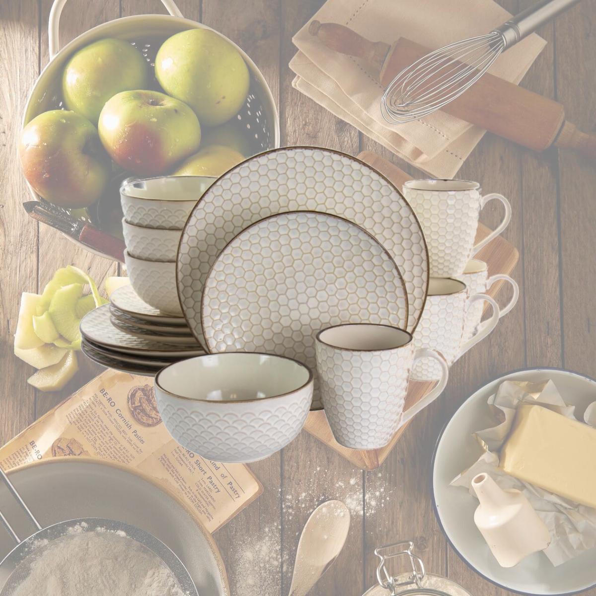 Picture of Elama EL-HONEYIVORY 16 Piece Honey Ivory Stoneware Dinnerware Set, Ivory