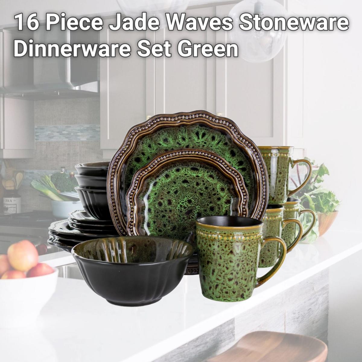 Picture of Elama EL-JADEWAVES 16 Piece Jade Waves Stoneware Dinnerware Set, Green
