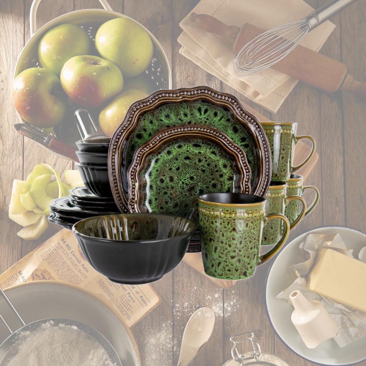 Picture of Elama EL-JADEWAVES 16 Piece Jade Waves Stoneware Dinnerware Set, Green