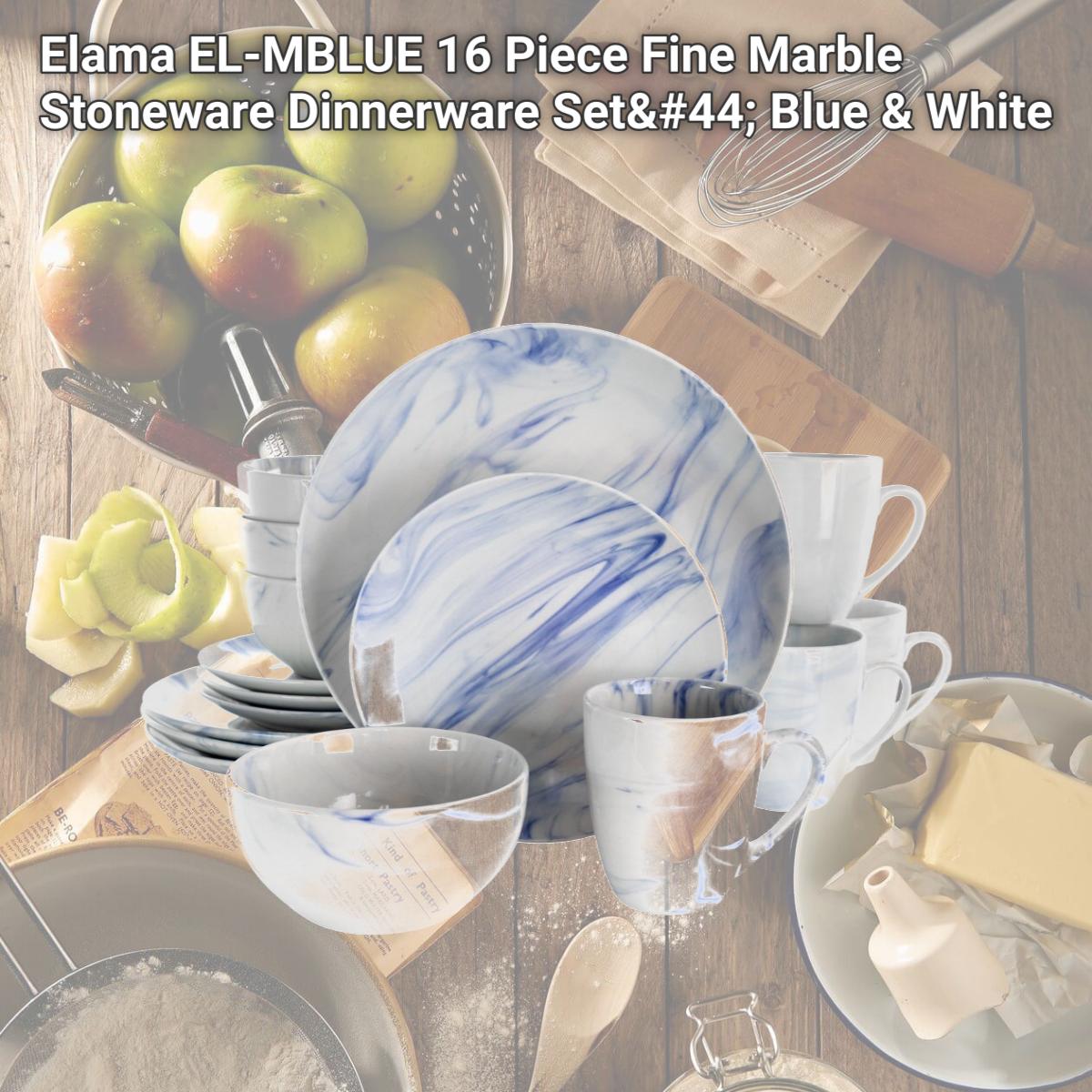 Picture of Elama EL-MBLUE 16 Piece Fine Marble Stoneware Dinnerware Set, Blue & White