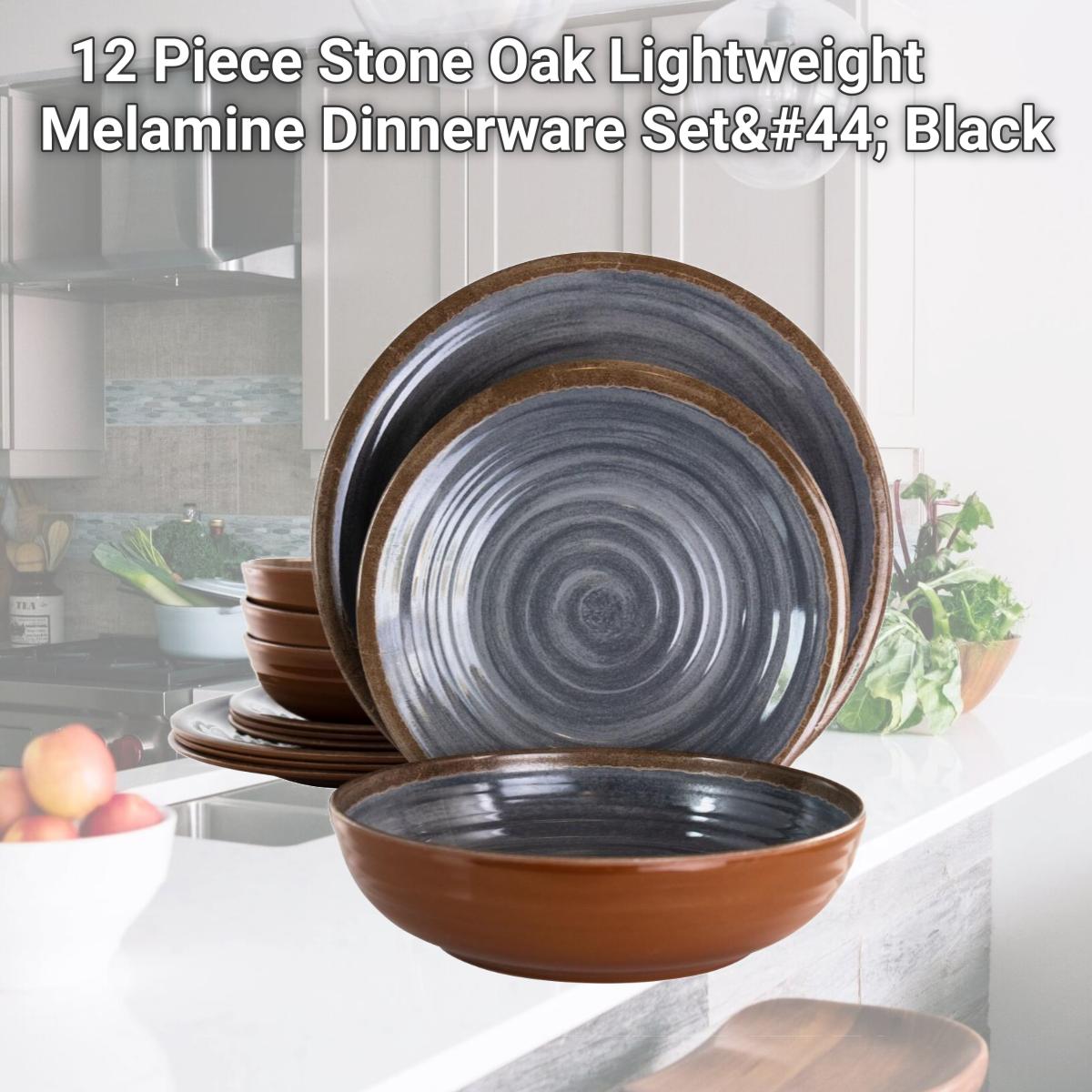 Picture of Elama EL-STONEOAK 12 Piece Stone Oak Lightweight Melamine Dinnerware Set, Black