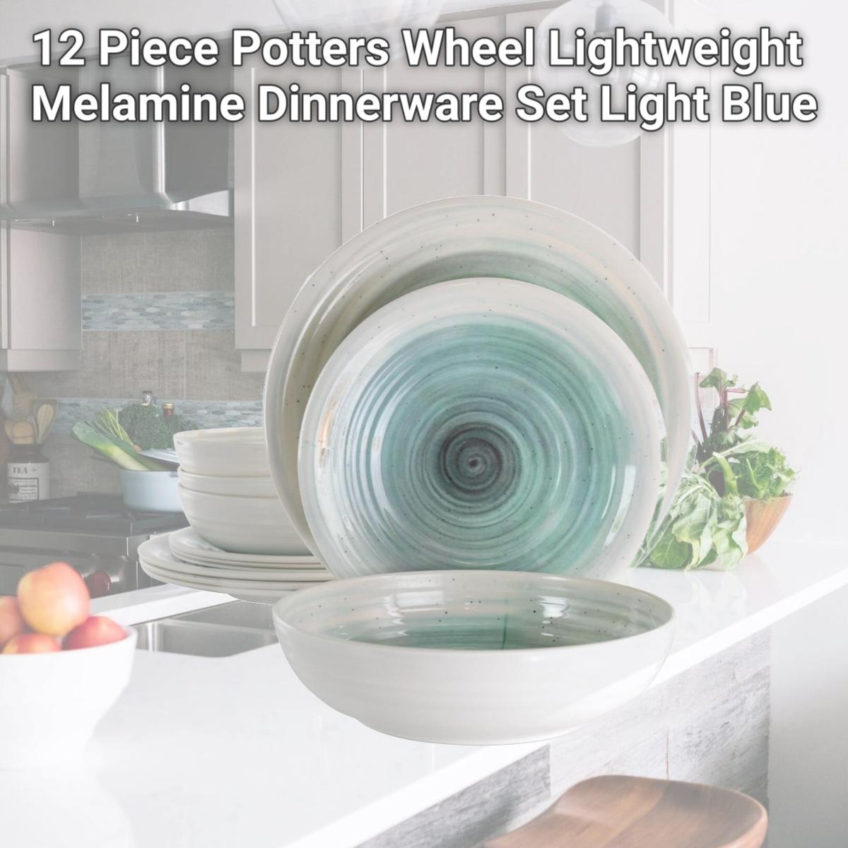 Picture of Elama EL-POTTERSWHEEL 12 Piece Potters Wheel Lightweight Melamine Dinnerware Set, Light Blue