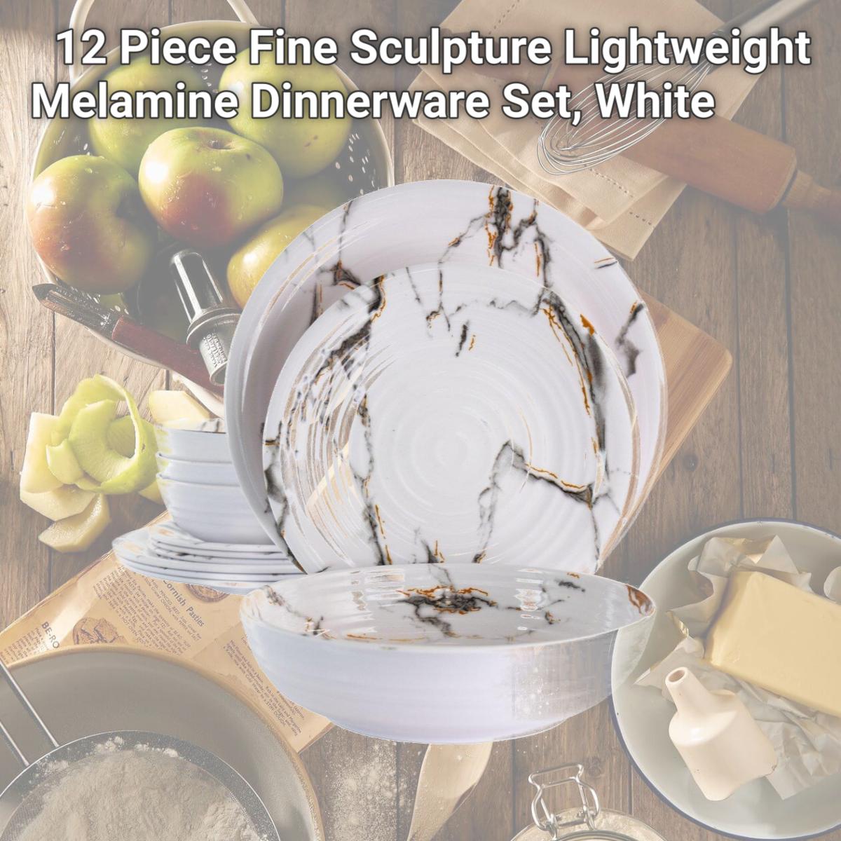 Picture of Elama EL-FINESCULPTURE 12 Piece Fine Sculpture Lightweight Melamine Dinnerware Set, White
