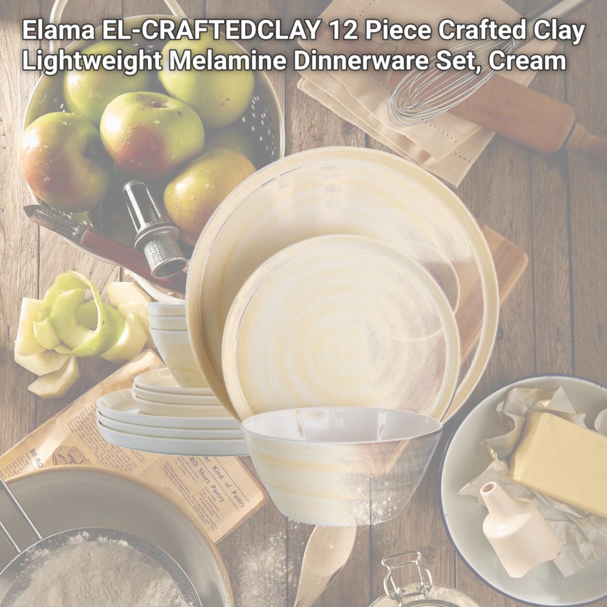 Picture of Elama EL-CRAFTEDCLAY 12 Piece Crafted Clay Lightweight Melamine Dinnerware Set, Cream