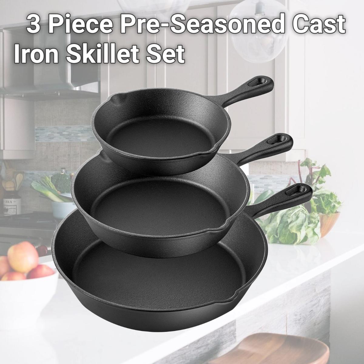 Picture of Megachef MCCI-455 3 Piece Pre-Seasoned Cast Iron Skillet Set