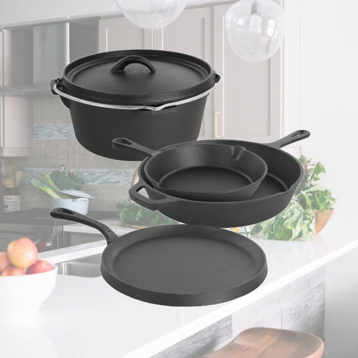 Picture of Megachef MCCI-440 5 Piece Pre-Seasoned Cast Iron Kitchen Cookware Set with Pots & Pans